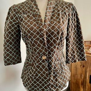 Anthropologie Burning Torch Brown Embroidered Peplum Cropped Jacket Blazer S